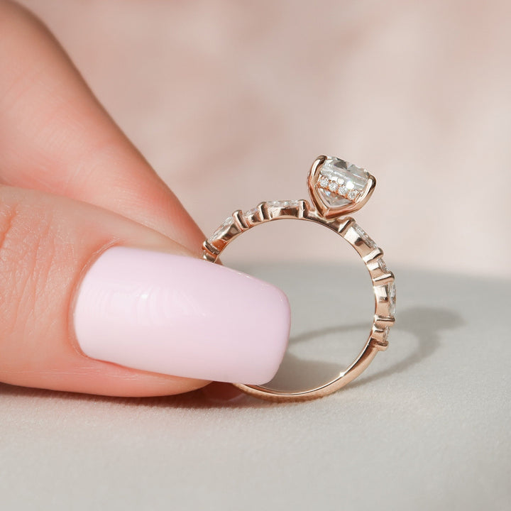 2.50CT Elongated Cushion Cut Pave Moissanite Engagement Ring