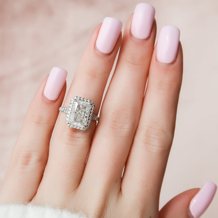 5.50CT Radiant Cut Halo Moissanite Split Shank Engagement Ring