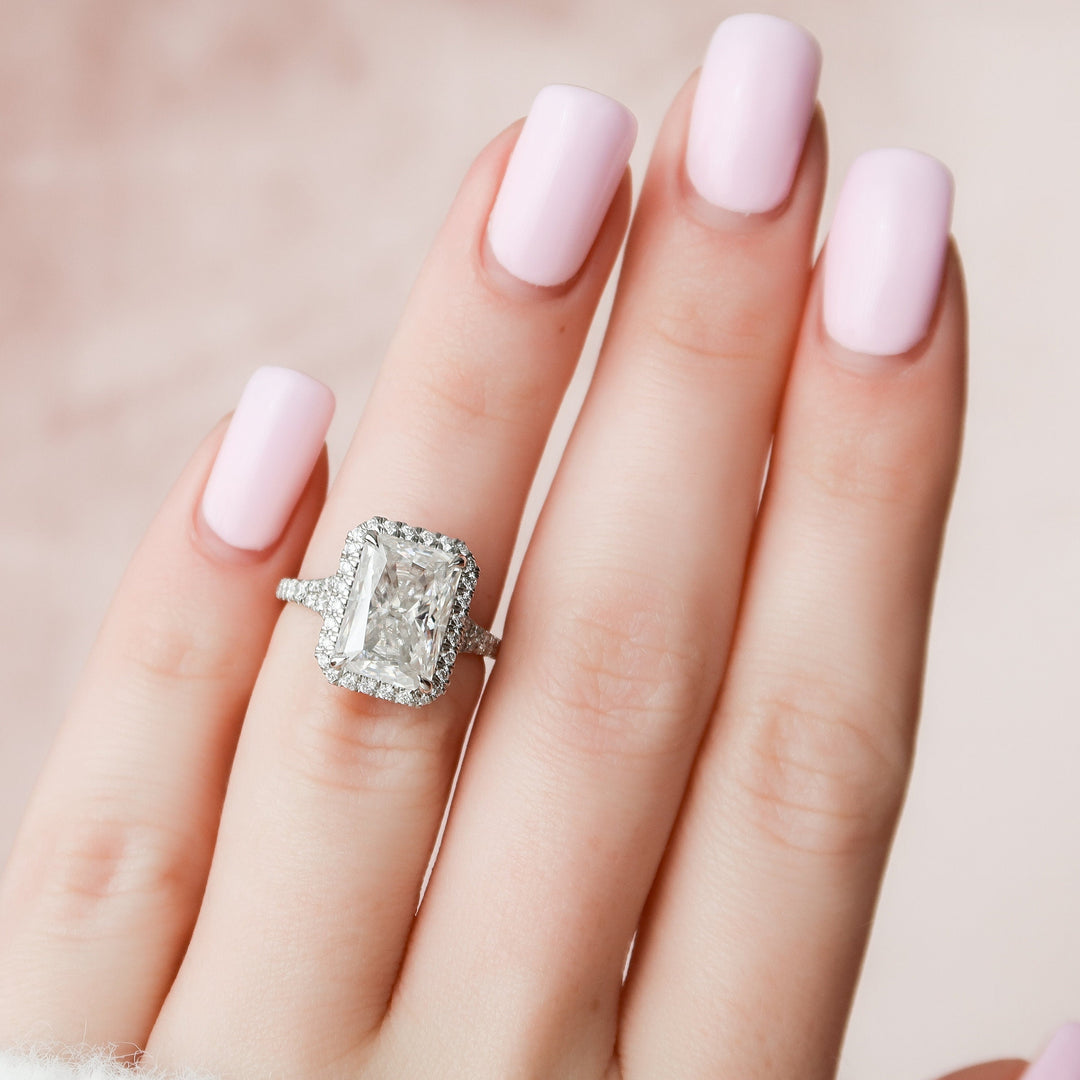 5.50CT Radiant Cut Halo Moissanite Split Shank Engagement Ring