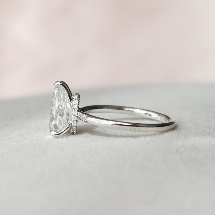1.50CT Pear Cut Moissanite Hidden Halo Engagement Ring