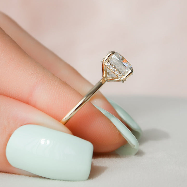 4.0CT Cushion Cut Hidden Halo Moissanite Diamond Engagement Ring