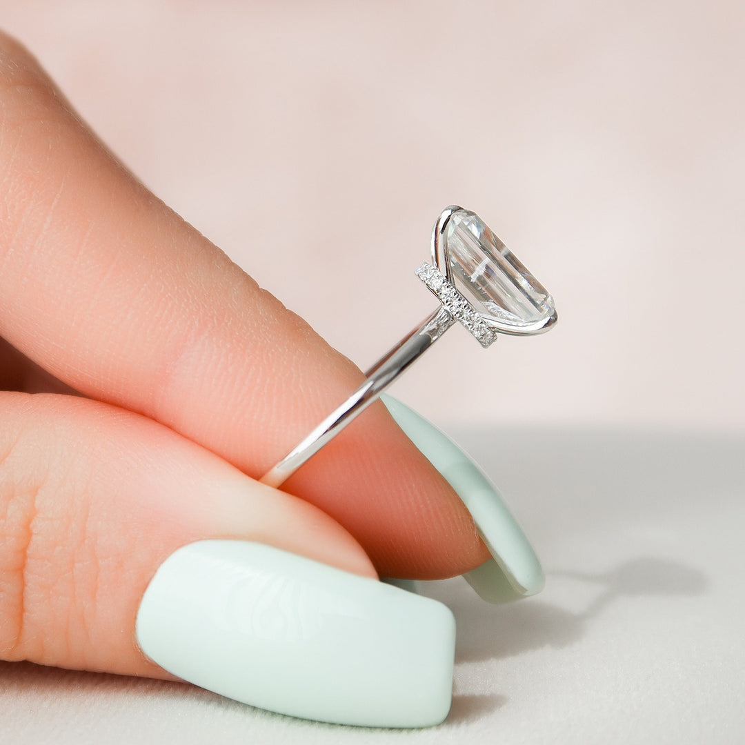 4.50CT Emerald Cut Hidden Halo Moissanite Diamond Engagement Ring