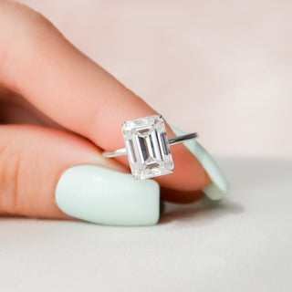4.5 CT Emerald Cut Hidden Halo Moissanite Engagement Ring