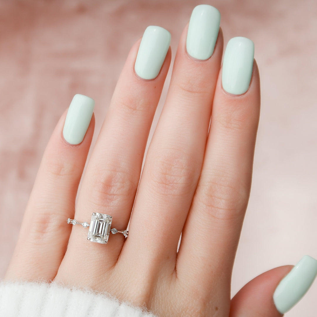 2.50CT Emerald Cut Petite Pave Moissanite Engagement Ring