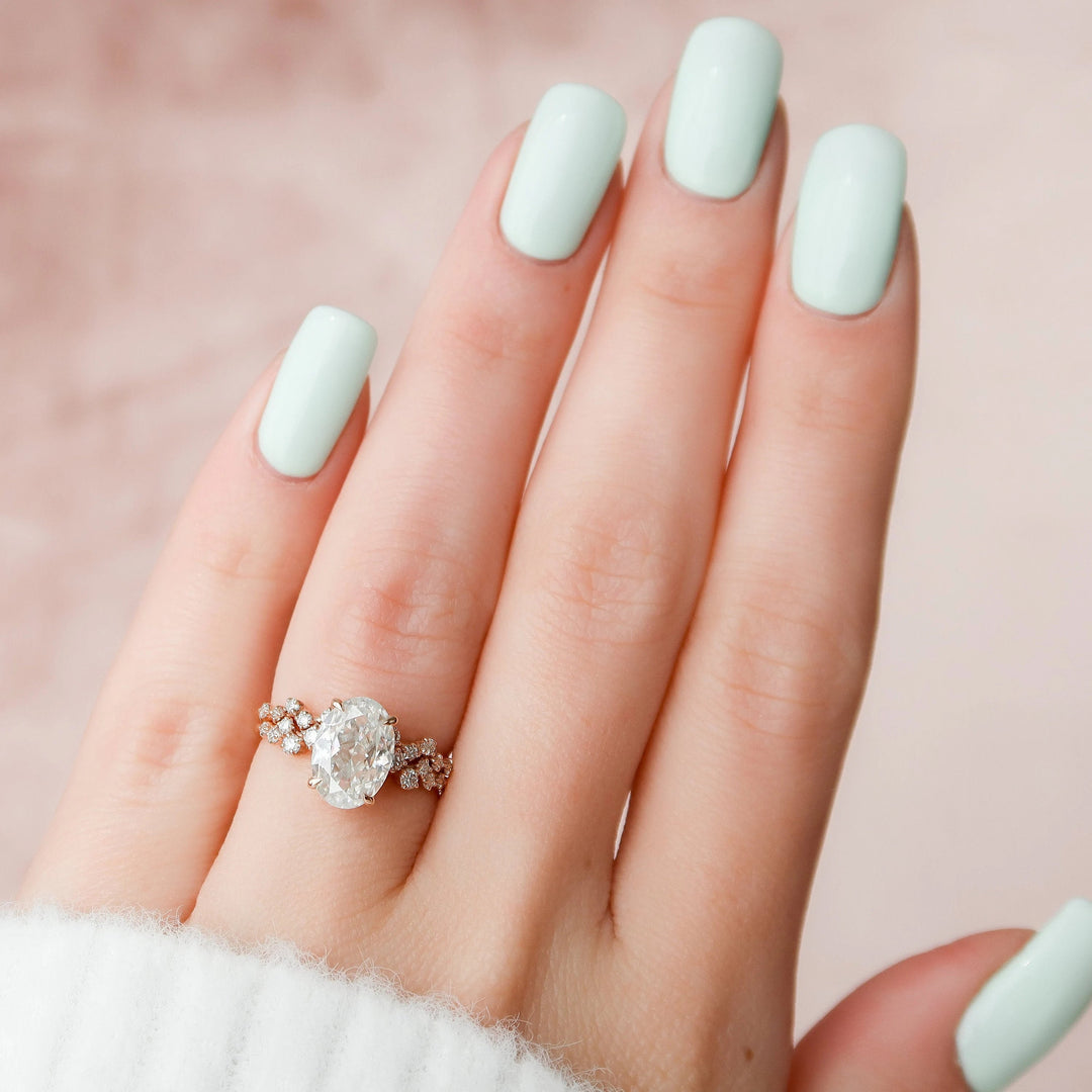 2.0CT Oval Cut Moissanite Halo Bridal Engagement Ring Set