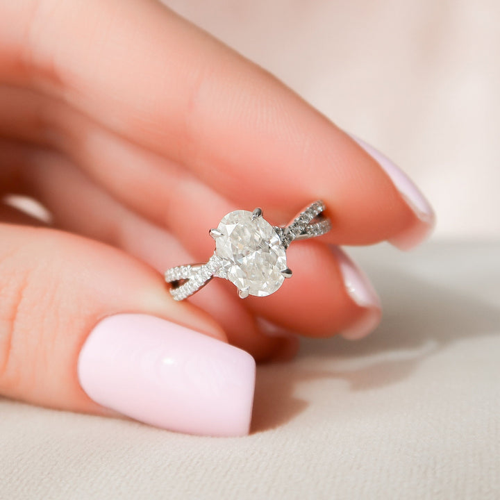 1.50CT Oval Cut Moissanite Split Shank Engagement Ring