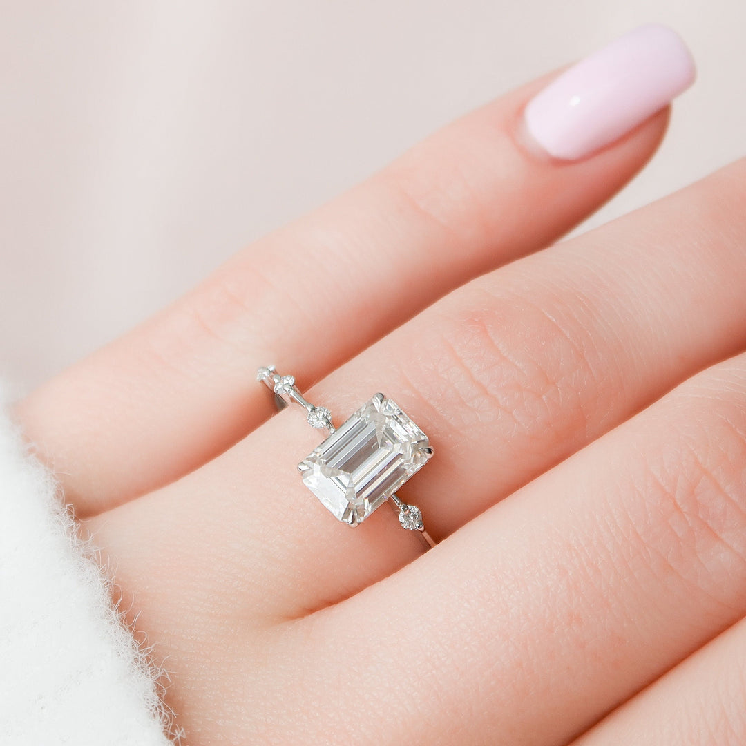 2.50CT Emerald Cut Petite Pave Moissanite Engagement Ring