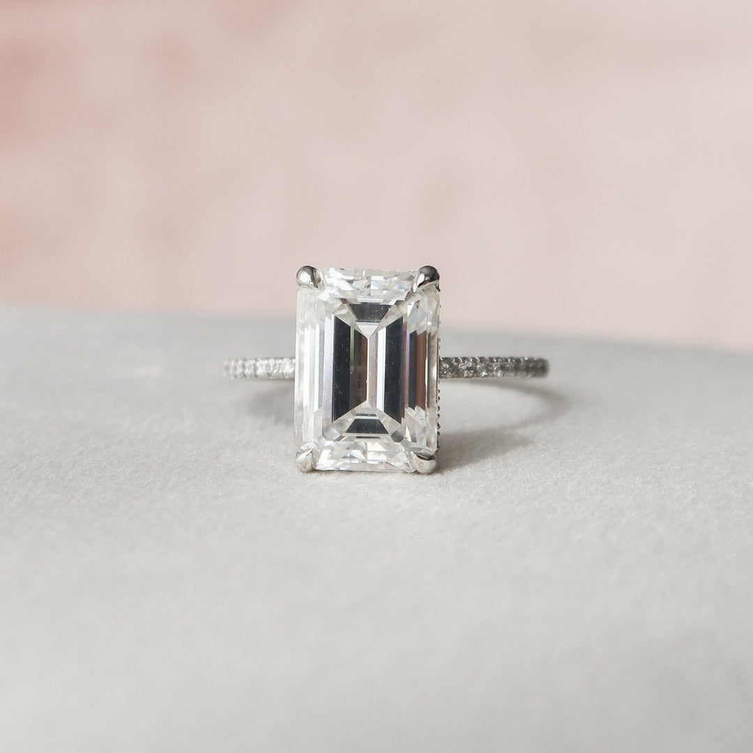 5.0CT Emerald Cut Moissanite Hidden Halo Engagement Ring