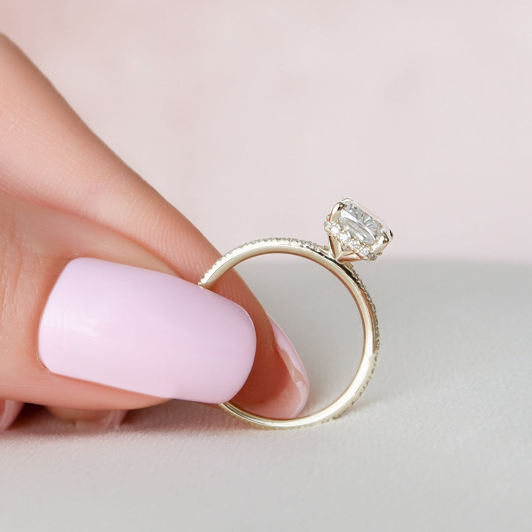 2 CT Hidden Halo Cushion cut  Moissanite  Engagement Ring