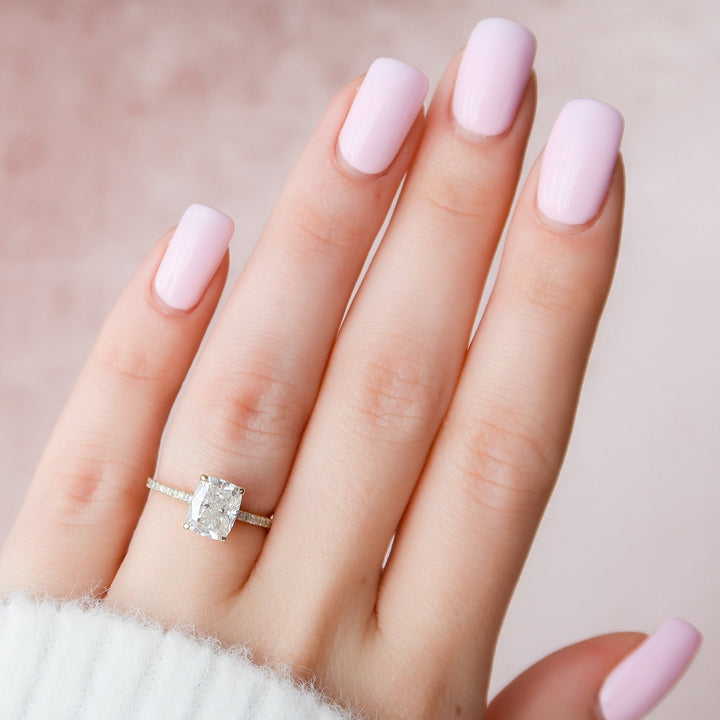 2 CT Hidden Halo Cushion cut  Moissanite  Engagement Ring