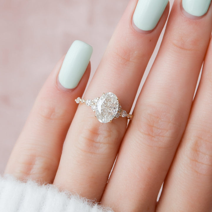 2.0CT Oval Moissanite Diamond Cluster Engagement Ring