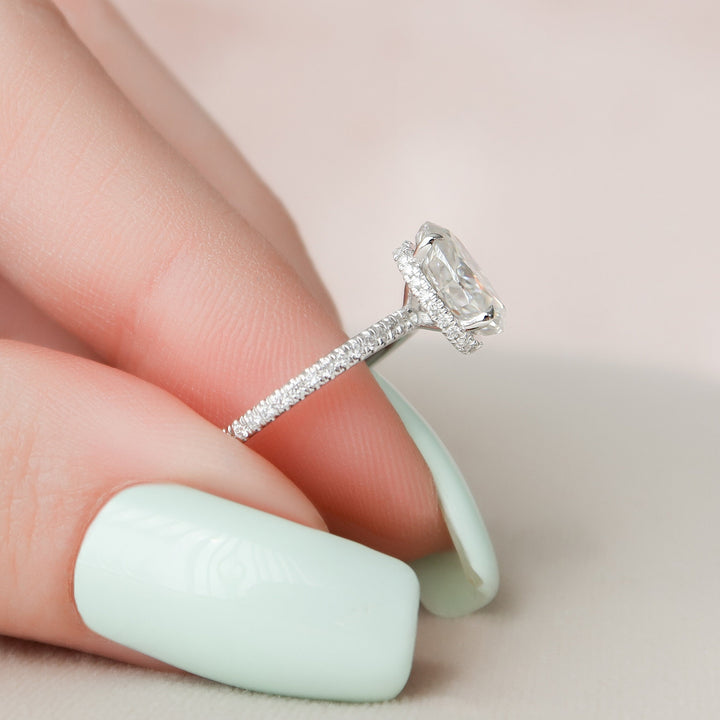 1.5 CT Oval cut Hidden Halo Moissanite Engagement Ring