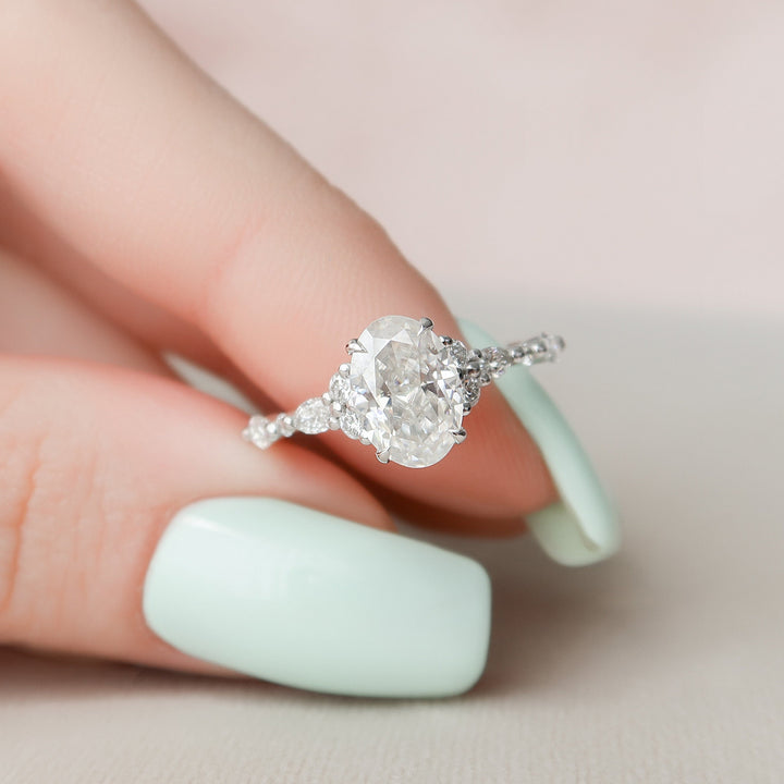 1.50CT Oval Cut Cluster Moissanite Diamond Engagement Ring