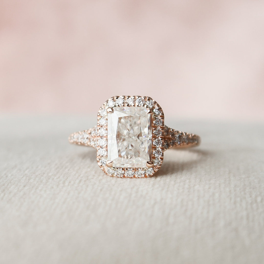 3.50CT Radiant Cut Halo Moissanite Diamond Engagement Ring