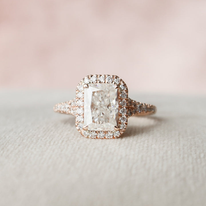 3.50CT Radiant Cut Halo Moissanite Diamond Engagement Ring