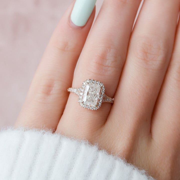 3.50CT Radiant Cut Halo Moissanite Diamond Engagement Ring