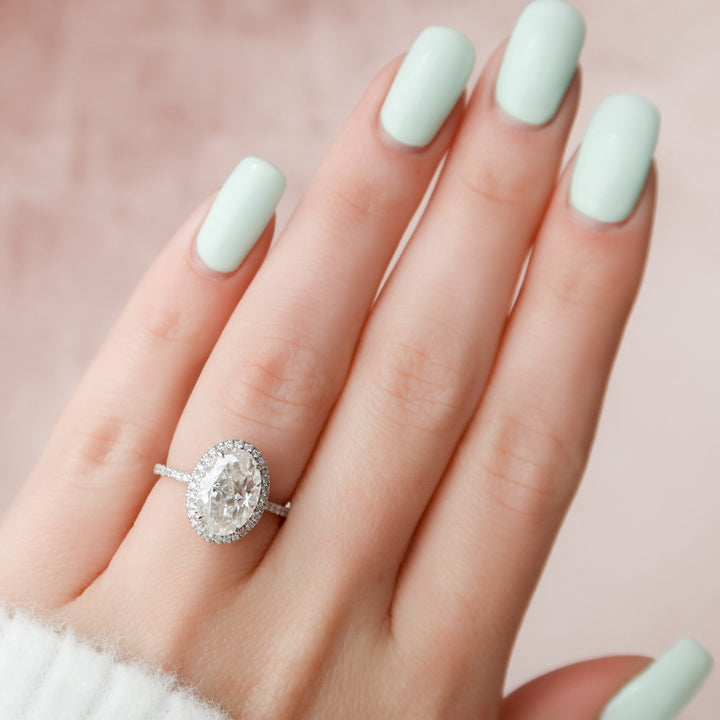 2.50CT Oval Cut Halo Moissanite Diamond Engagement Ring