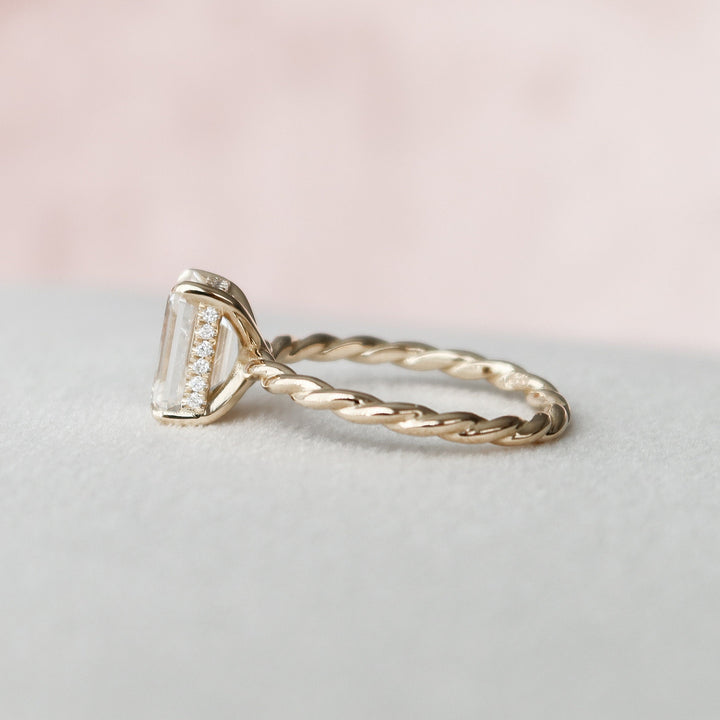 2.0CT Emerald Cut Hidden Halo Moissanite Diamond Engagement Ring