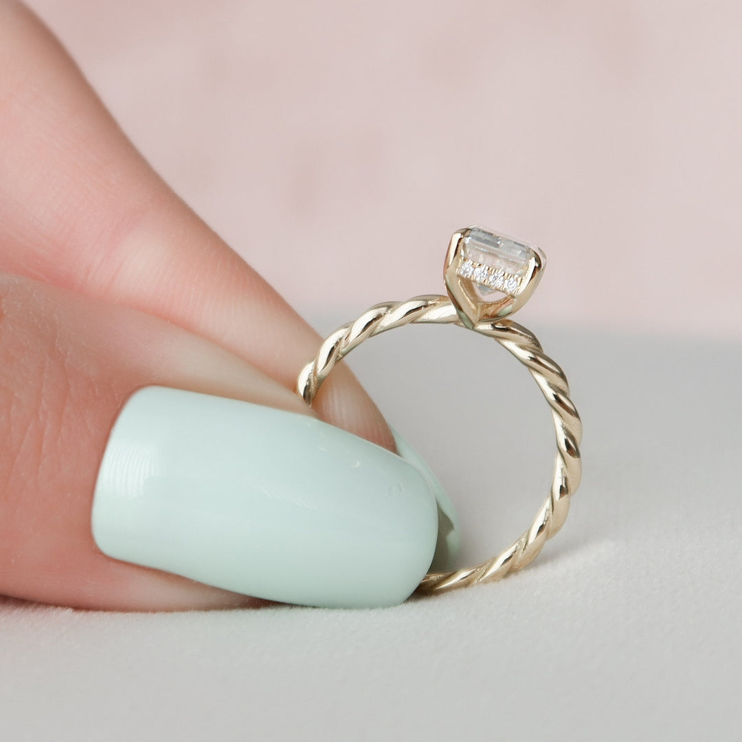 2 CT Emerald Cut Braided Moissanite Engagement Ring