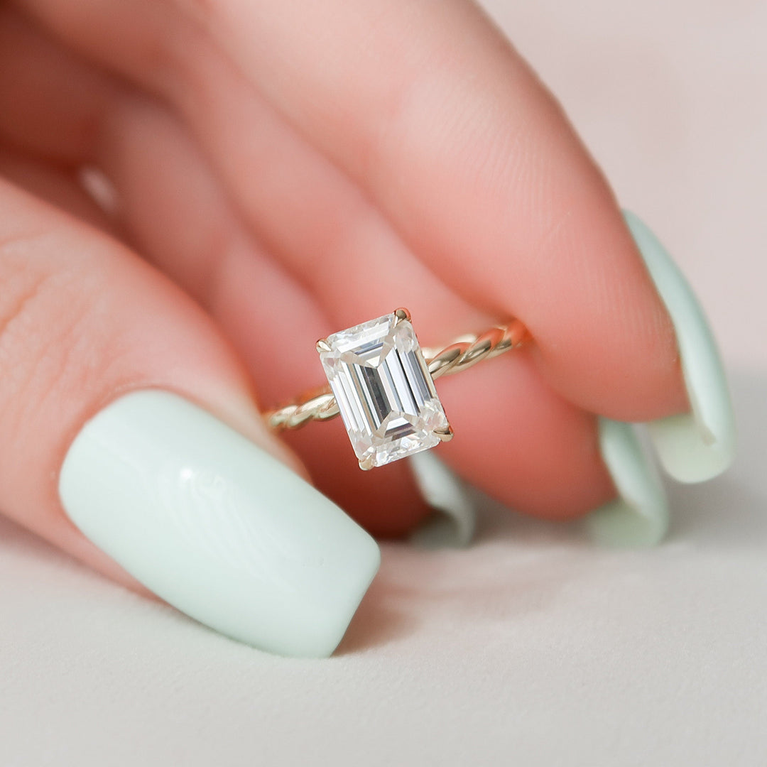 2.0CT Emerald Cut Hidden Halo Moissanite Diamond Engagement Ring