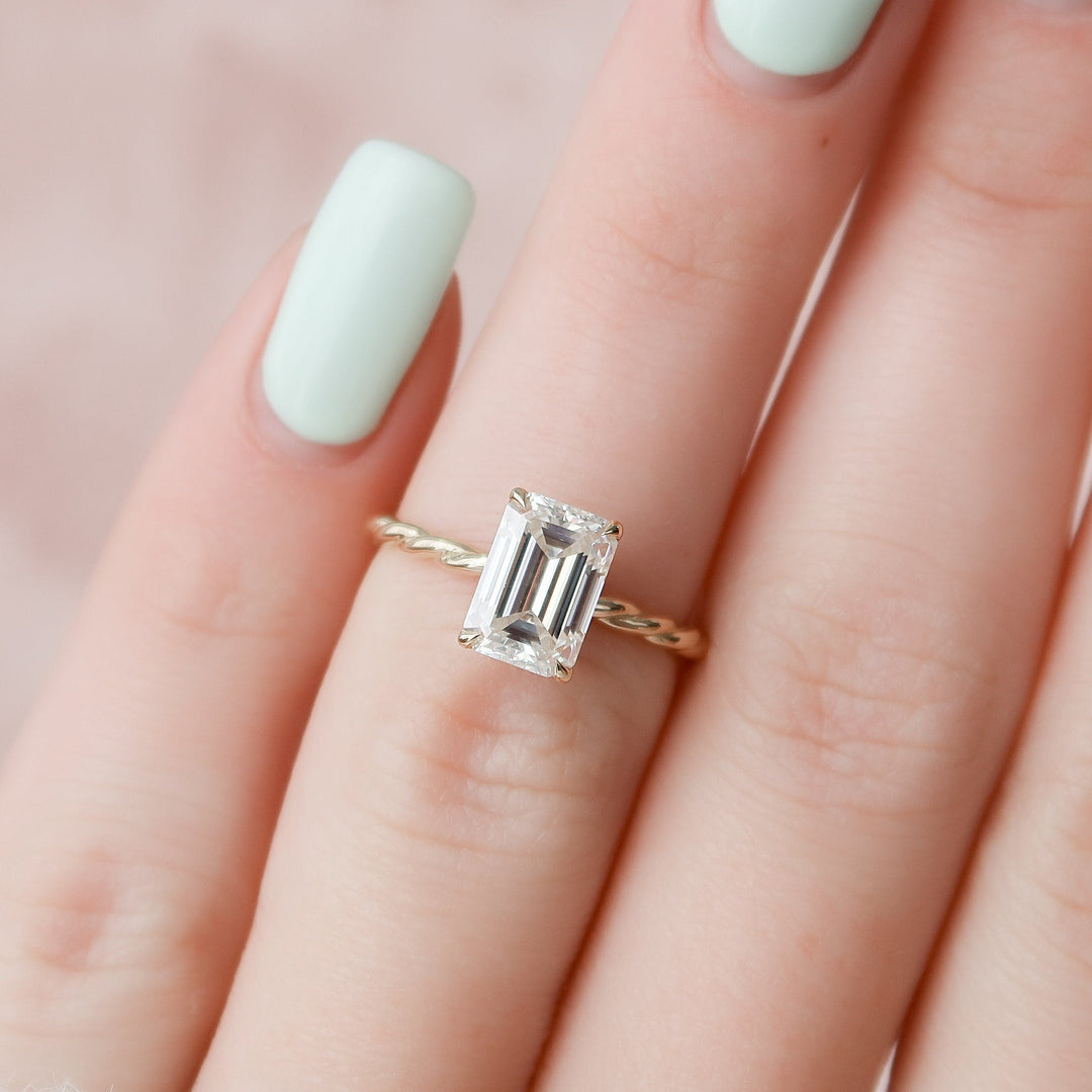 2 CT Emerald Cut Braided Moissanite Engagement Ring