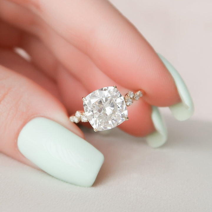 4.0CT Cushion Cut Moissanite Hidden Halo Diamond Engagement Ring