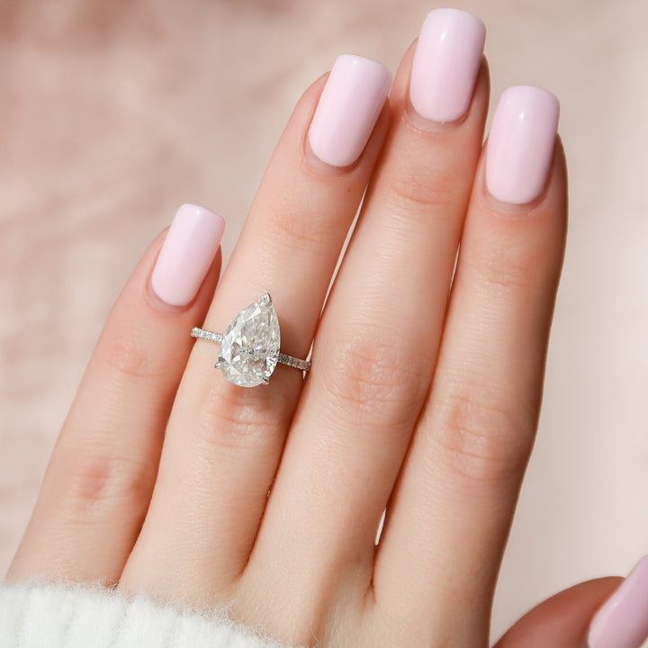 3.50CT Pear Cut Hidden Halo Moissanite Engagement Ring