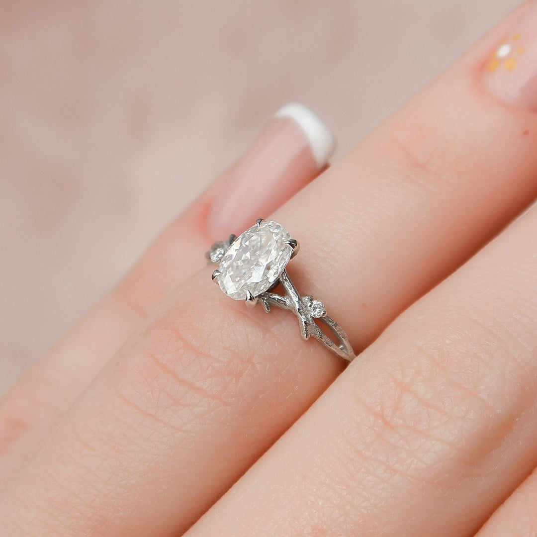 1 CT Oval Cut Twig  Moissanite  Nature Inspired Wedding Ring