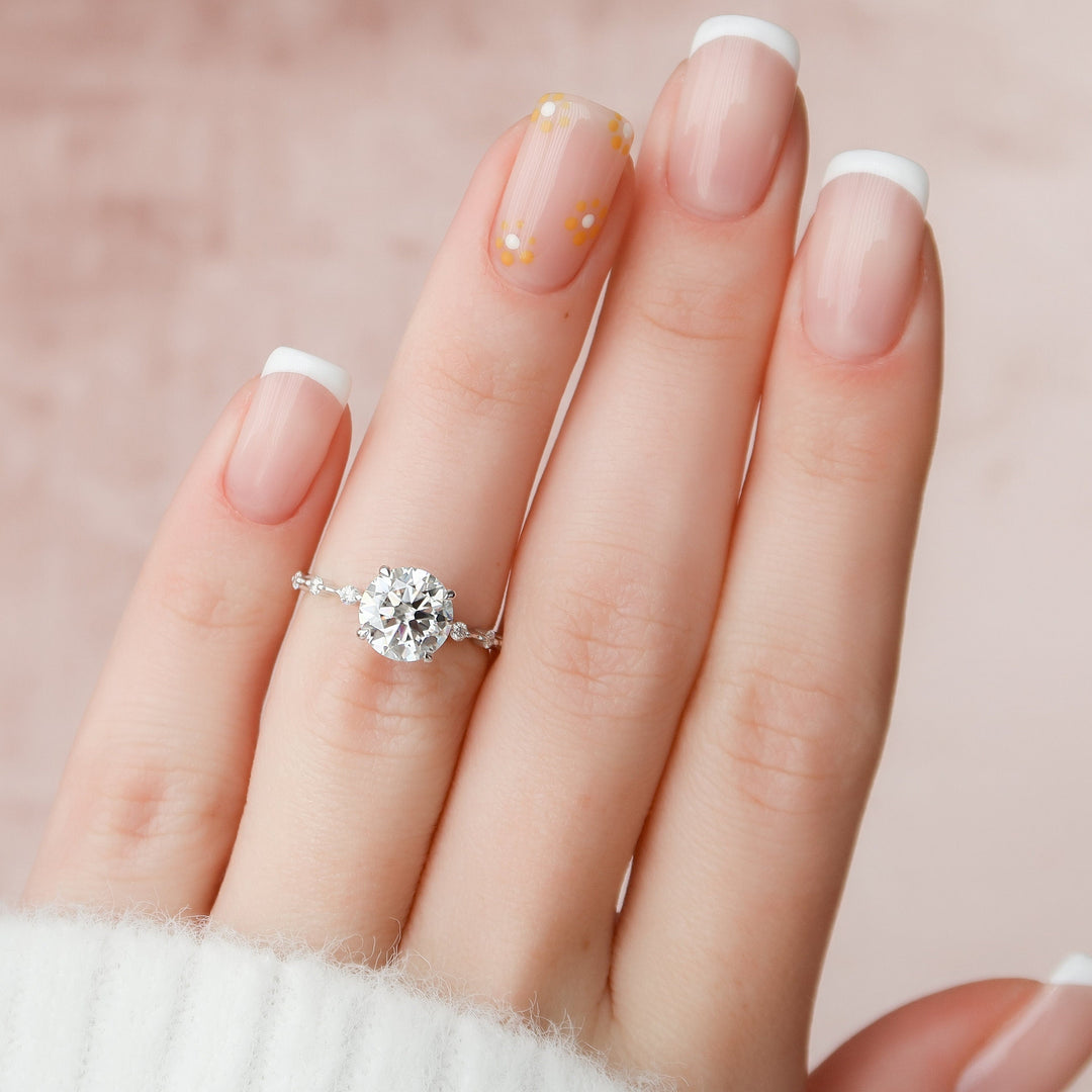 2.0CT Round Cut Moissanite Hidden Halo Engagement Ring