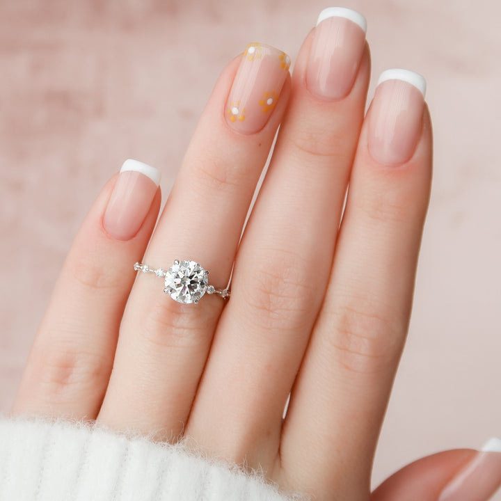 2.0CT Round Cut Moissanite Hidden Halo Engagement Ring