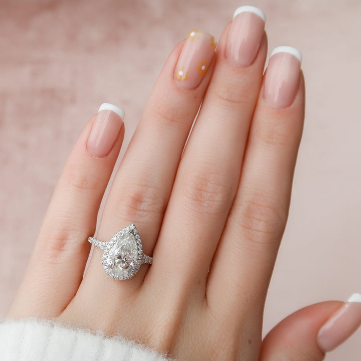 3 CT Pear Shaped Halo Moissanite Diamond  Engagement Ring