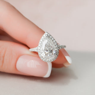 3 CT Pear Shaped Halo Moissanite Diamond  Engagement Ring