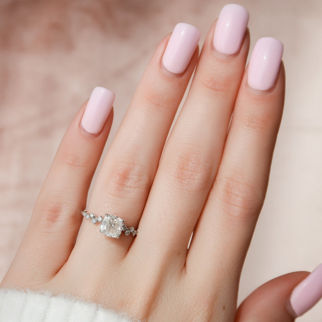 1.50CT Cushion Cut Moissanite Cluster Engagement Ring