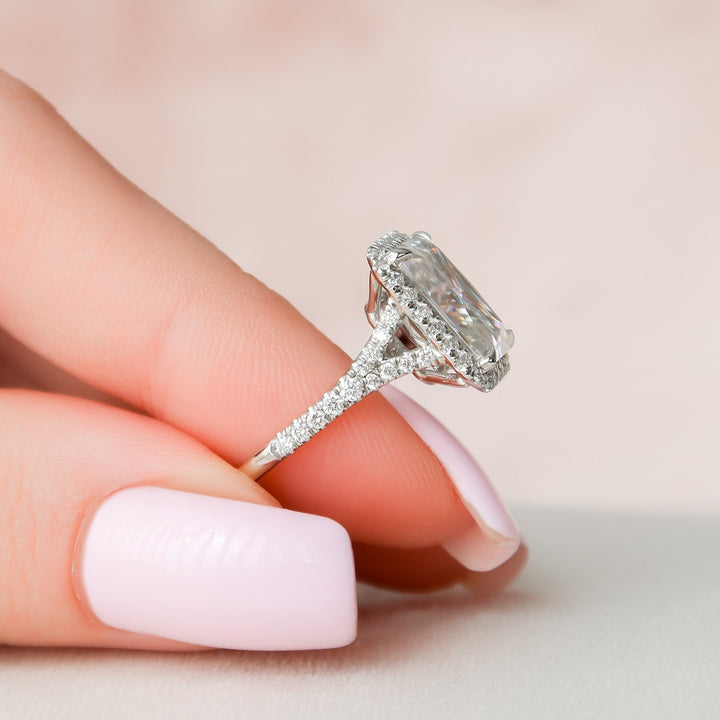 5.50CT Radiant Cut Halo Moissanite Split Shank Engagement Ring