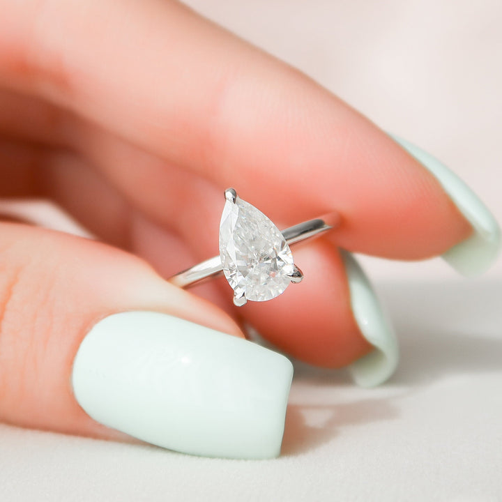 1.50CT Pear Cut Moissanite Hidden Halo Engagement Ring