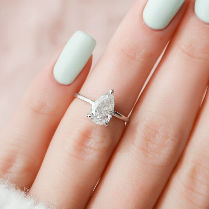 1.50CT Pear Cut Moissanite Hidden Halo Engagement Ring