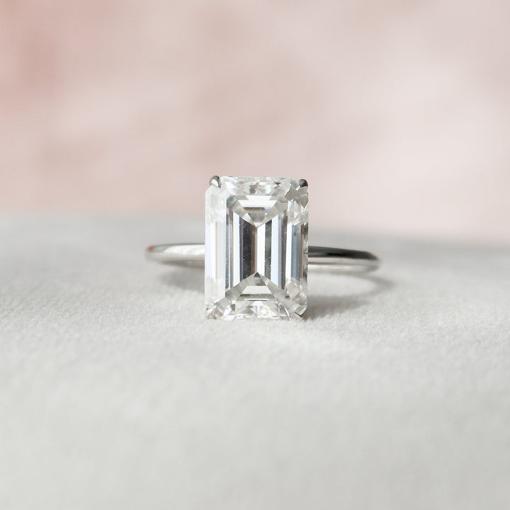 4.5 CT Emerald Cut Hidden Halo Moissanite Engagement Ring