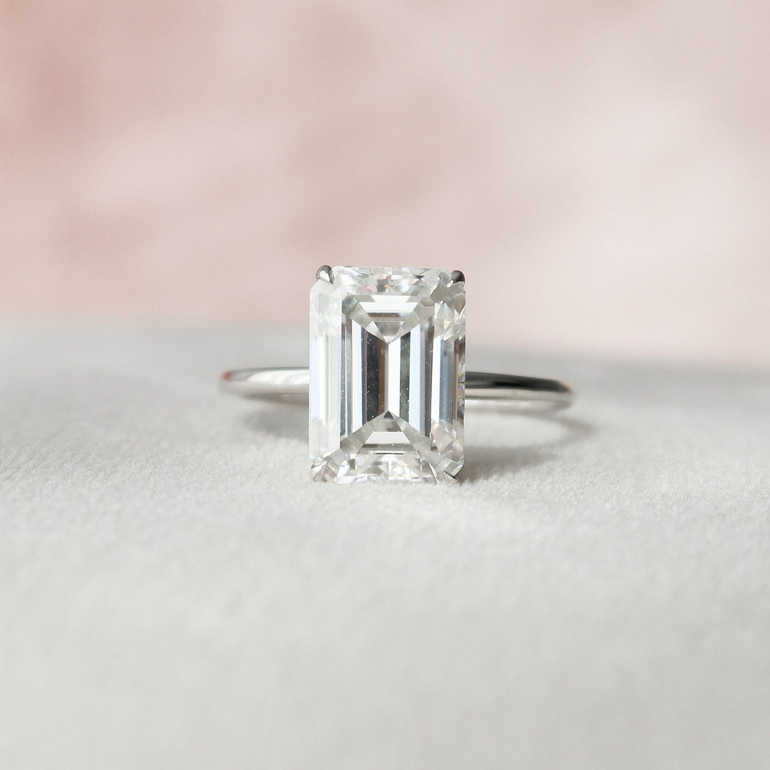 4.50CT Emerald Cut Hidden Halo Moissanite Diamond Engagement Ring