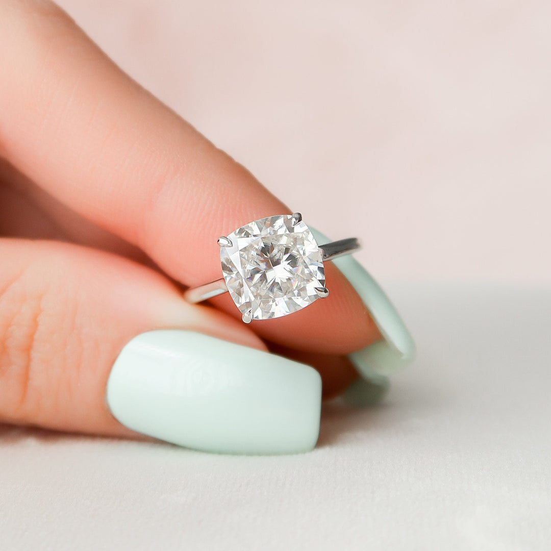 4.0CT Cushion Cut Moissanite Hidden Halo Engagement Ring