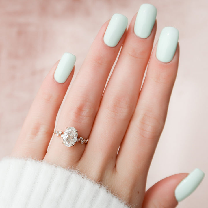 2.0CT Oval Shape Moissanite Cluster Band Diamond Engagement Ring