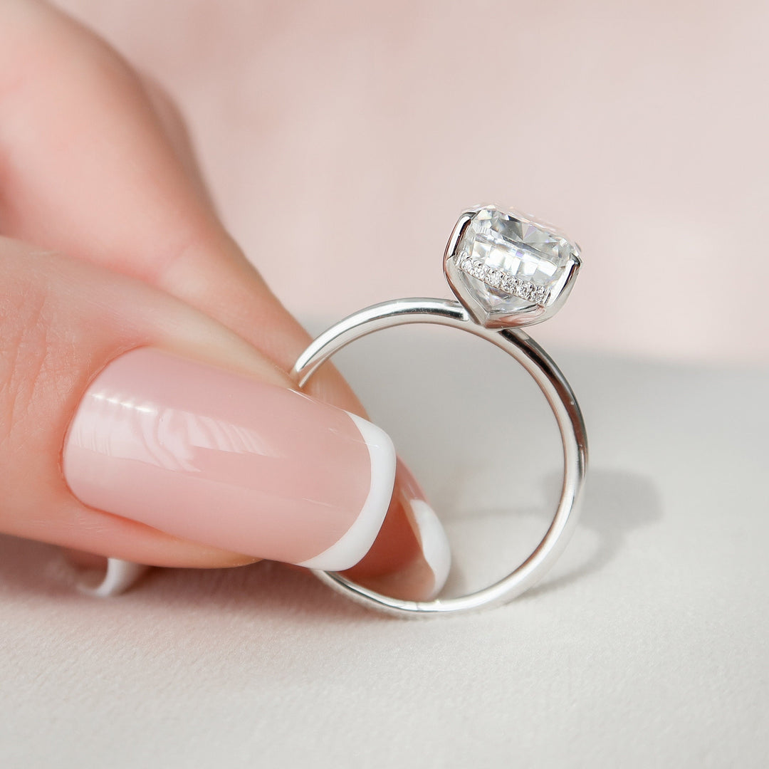 6 CT Cushion Cut  Hidden Halo  Moissanite Engagement Ring