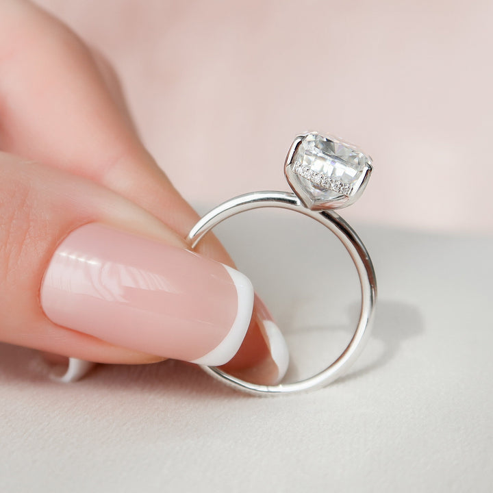 6 CT Cushion Cut  Hidden Halo  Moissanite Engagement Ring