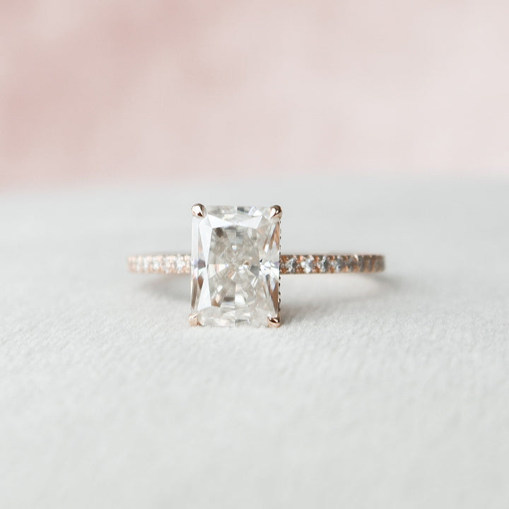 2 CT Radiant Cut Hidden Halo Moissanite Engagement Ring