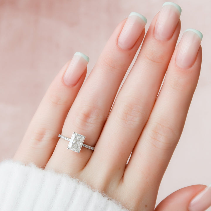 2.0CT Radiant Cut Hidden Halo Moissanite Diamond Engagement Ring