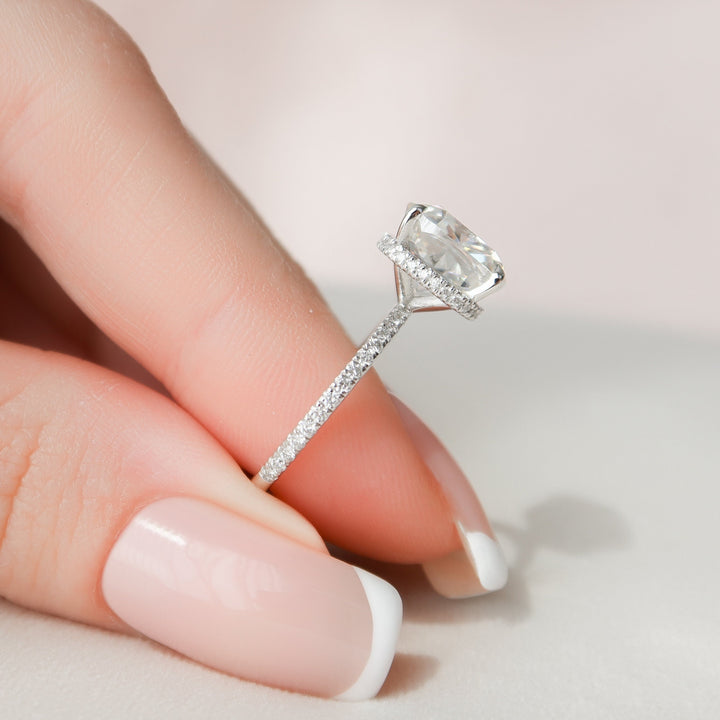 4.50CT Cushion Cut Hidden Halo Moissanite Diamond Pave Engagement Ring