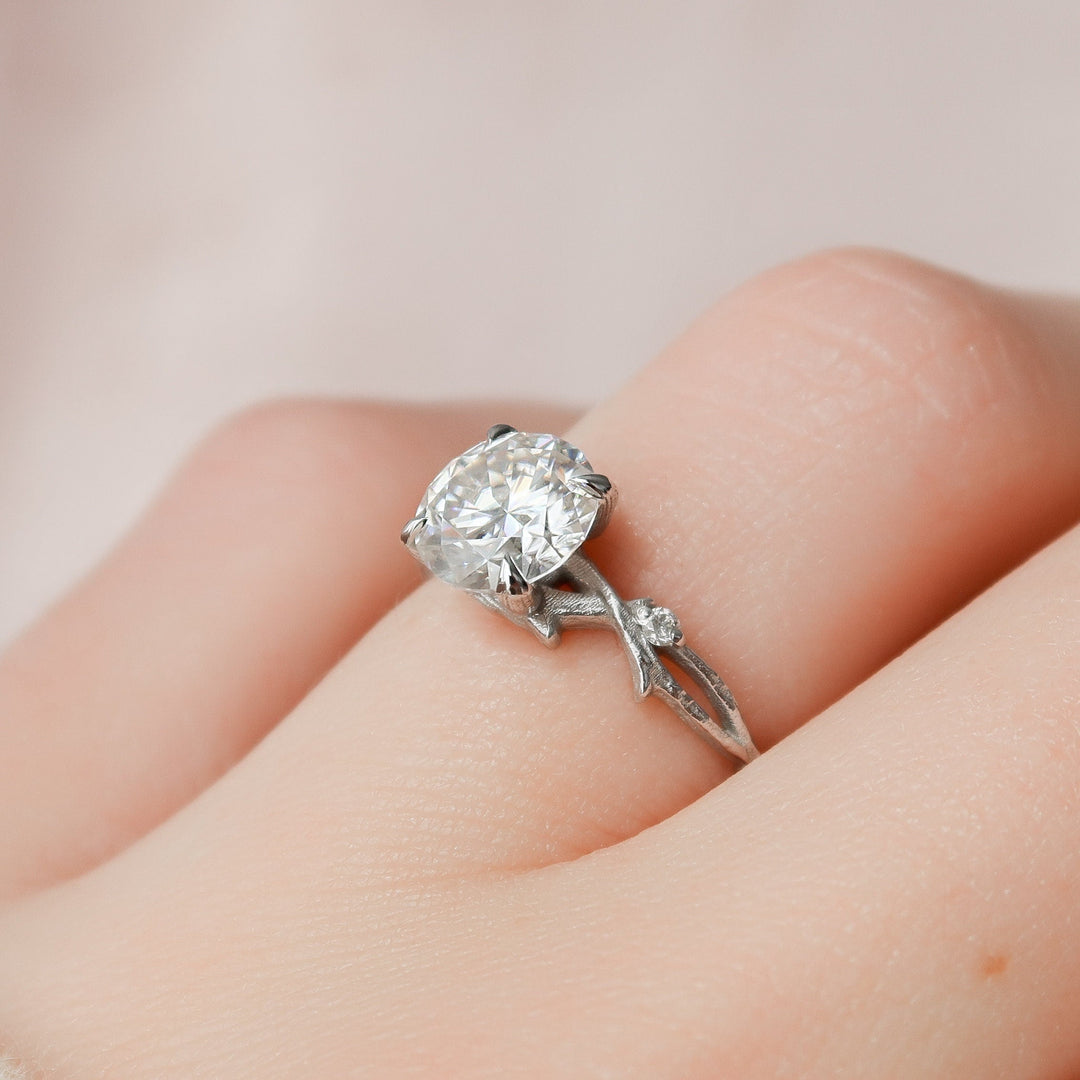 1.50CT Round Cut Twig Branch Moissanite Engagement Ring
