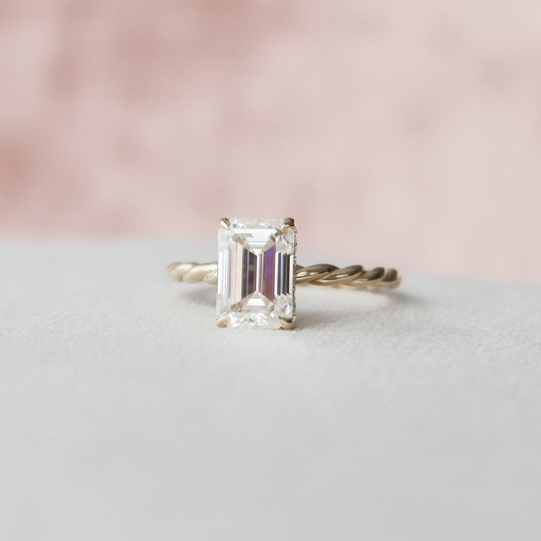 2.0CT Emerald Cut Hidden Halo Moissanite Diamond Engagement Ring