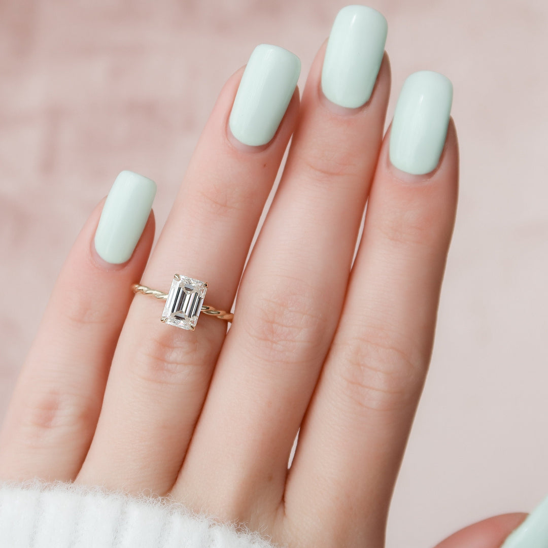 2.0CT Emerald Cut Hidden Halo Moissanite Diamond Engagement Ring