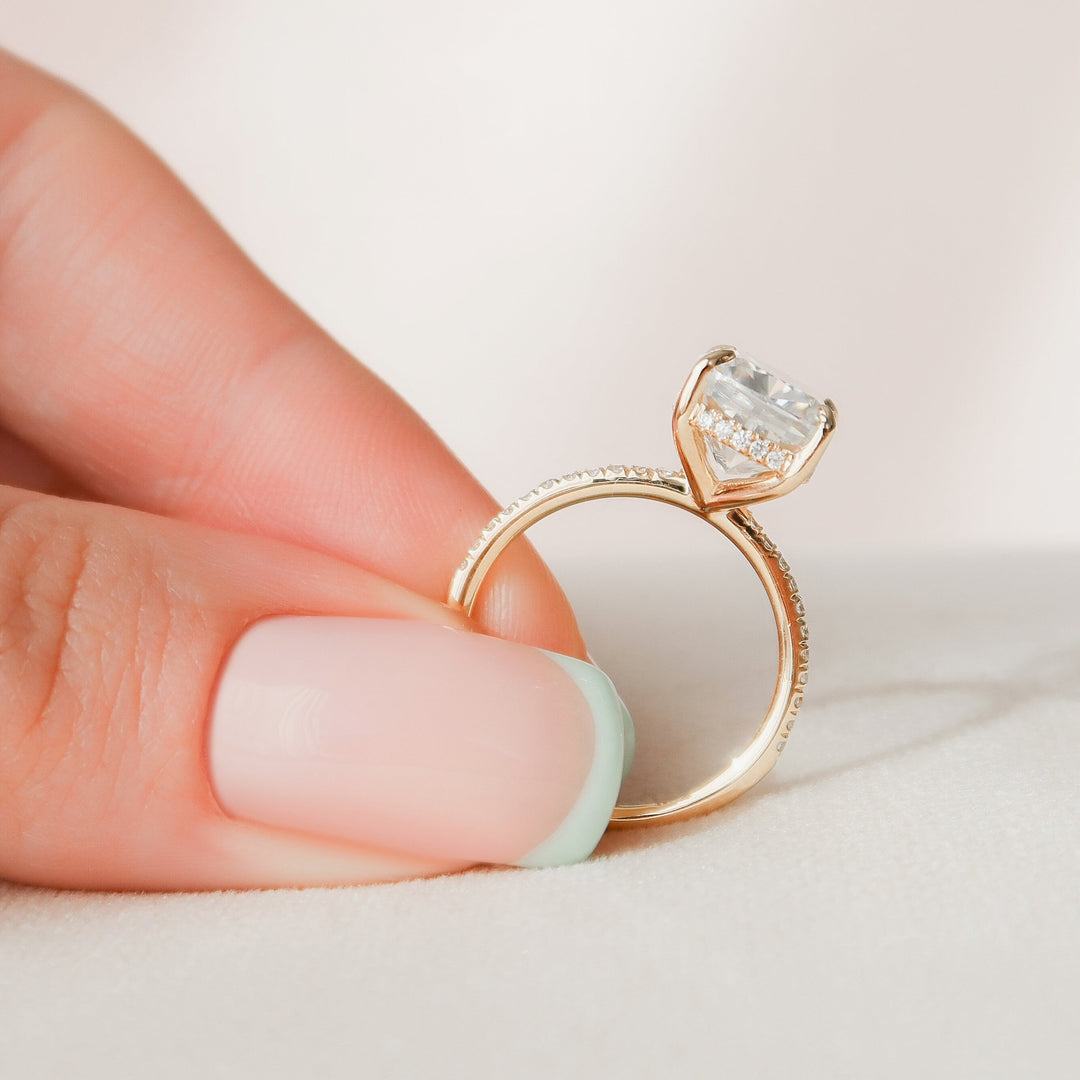 4.50CT Elongated Cushion Cut Moissanite Hidden Halo Diamond Engagement Ring