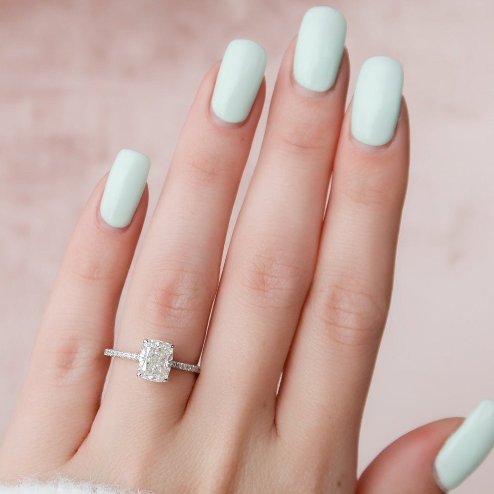 2.0CT Elongated Cushion Cut Hidden Halo Moissanite Engagement Ring